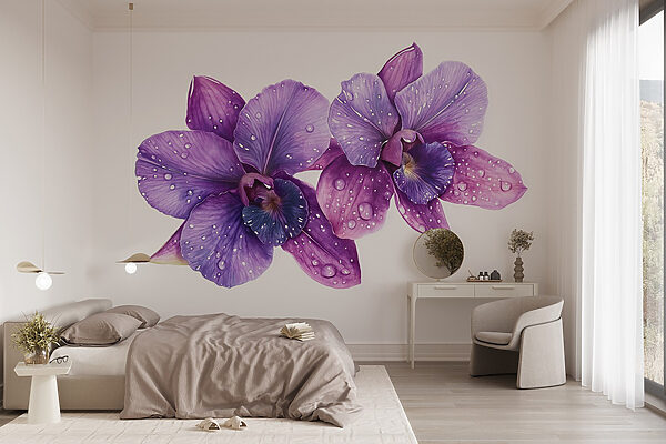 Purple flowers with water drops on them Purple flowers with water drops on them