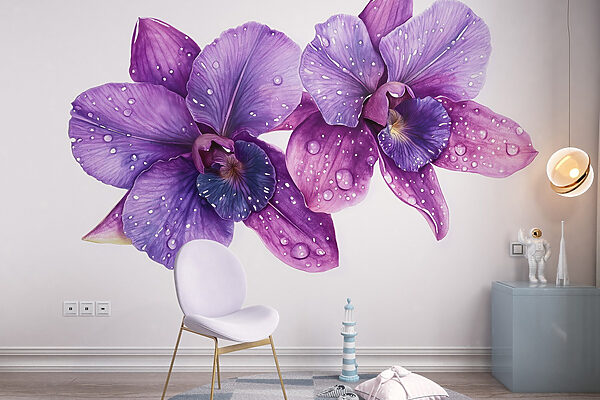 Purple flowers with water drops on them Purple flowers with water drops on them
