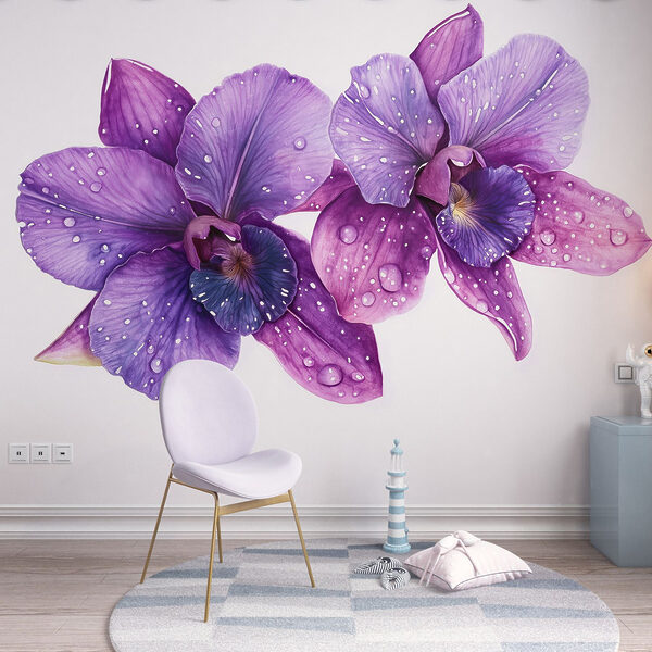 Purple flowers with water drops on them Purple flowers with water drops on them