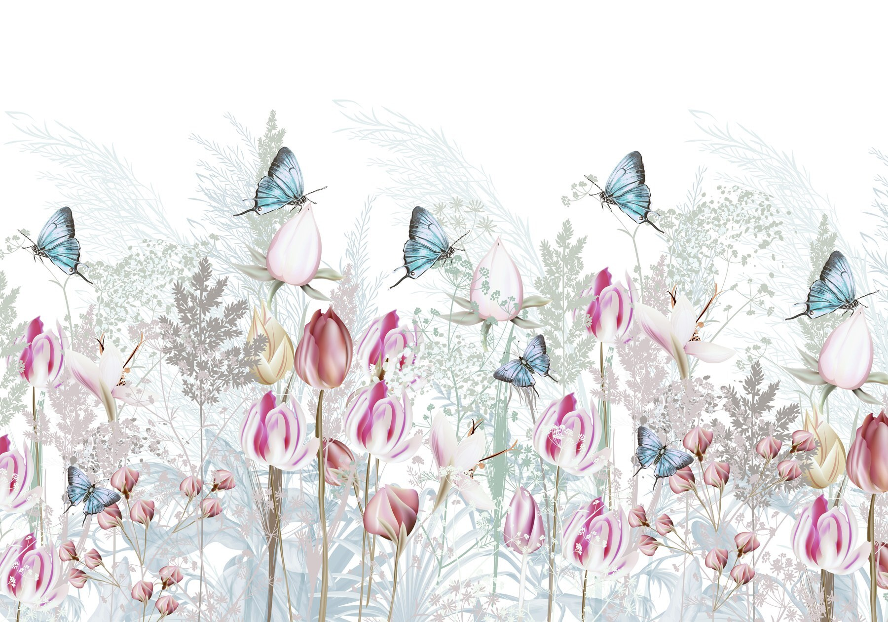 Fluttering butterflies among blooming flowers w08834p - Fluttering butterflies among blooming flowers