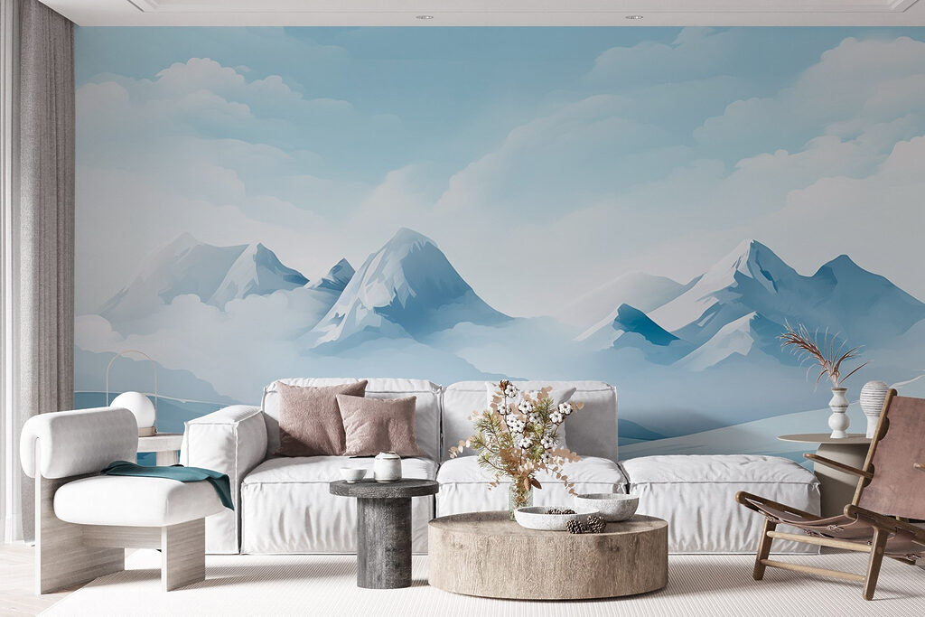 Snowy mountain range with clouds Snowy mountain range with clouds