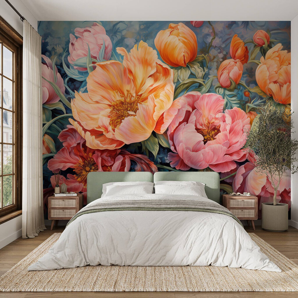 Painting of flowers on a blue background Painting of flowers on a blue background
