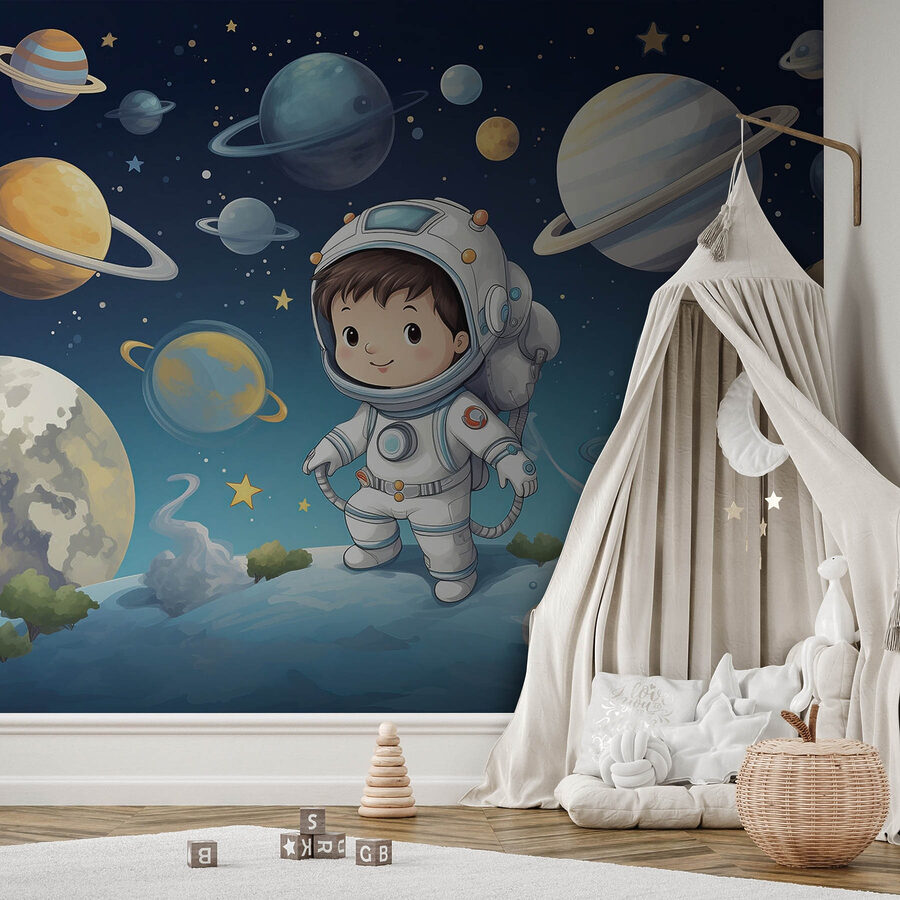 Cartoon of a boy in a space suit