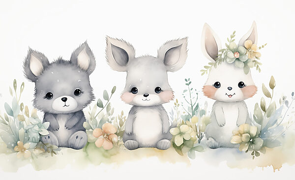Group of animals with flowers Group of animals with flowers