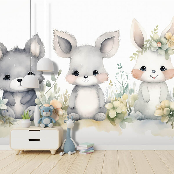Group of animals with flowers Group of animals with flowers