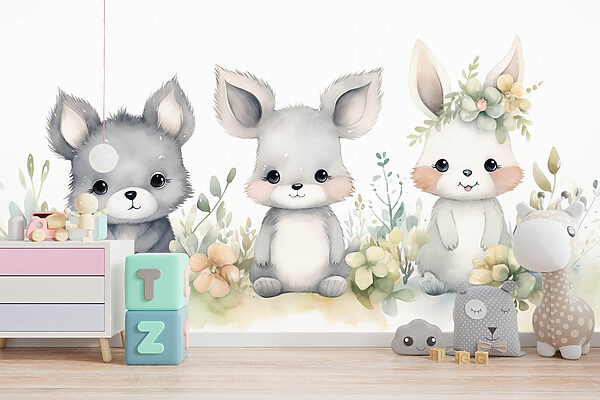 Group of animals with flowers Group of animals with flowers
