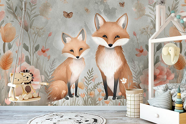Two foxes in a field of flowers Two foxes in a field of flowers