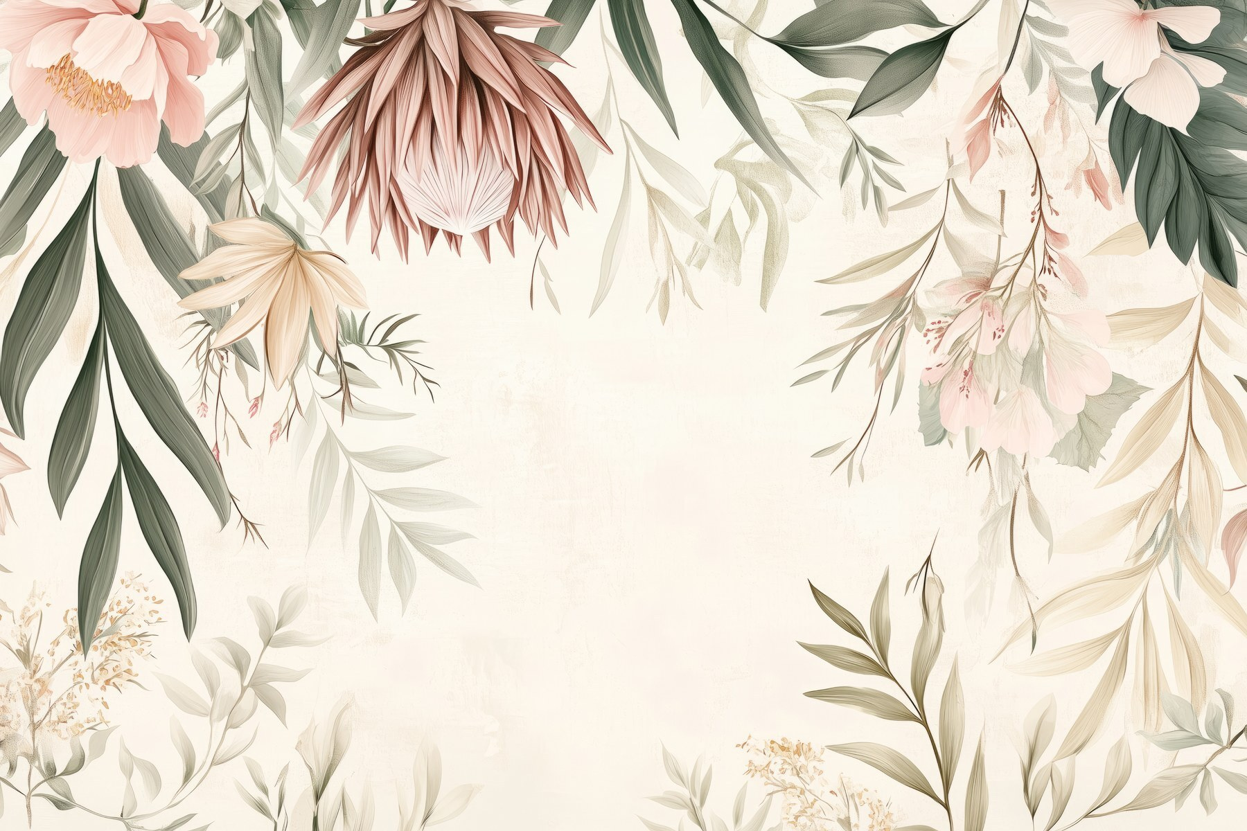 Floral border with leaves and flowers w03019p - Floral border with leaves and flowers