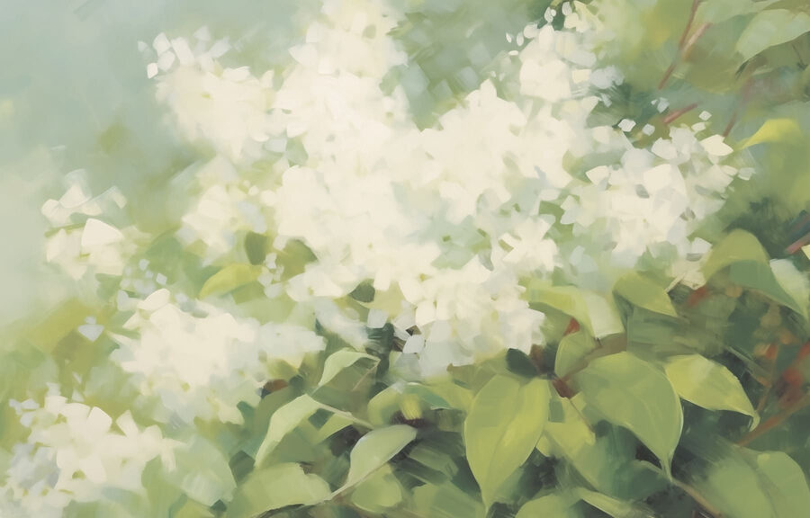 Blossoms amidst lush green leaves