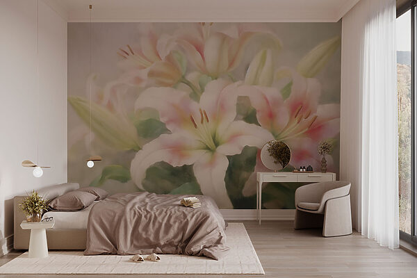 Painting of a group of pink flowers Wall murals Painting of a group of pink flowers