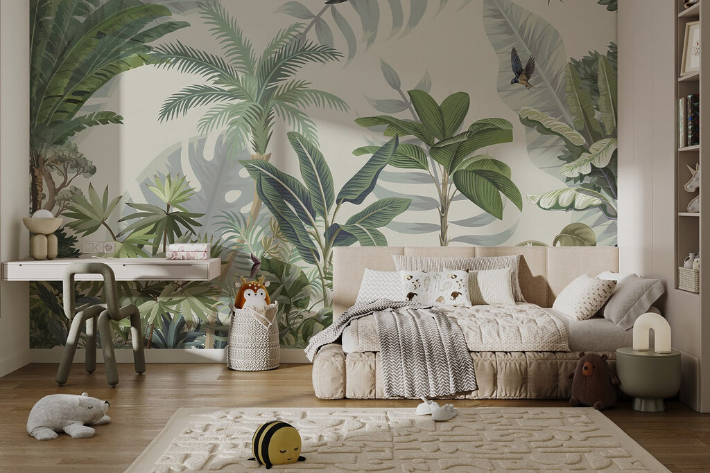 Wallpaper with tropical plants and birds w03252pir17mr 1024x683 - Wallpaper with tropical plants and birds