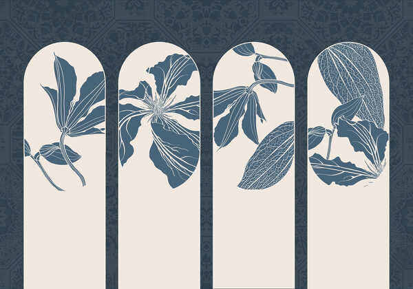 Group of white and blue floral designs Group of white and blue floral designs