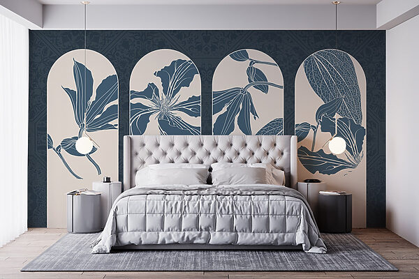 Group of white and blue floral designs Group of white and blue floral designs