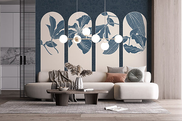 Group of white and blue floral designs Group of white and blue floral designs