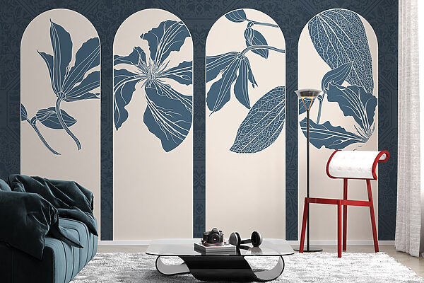 Group of white and blue floral designs Group of white and blue floral designs