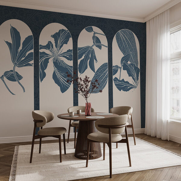 Group of white and blue floral designs Group of white and blue floral designs