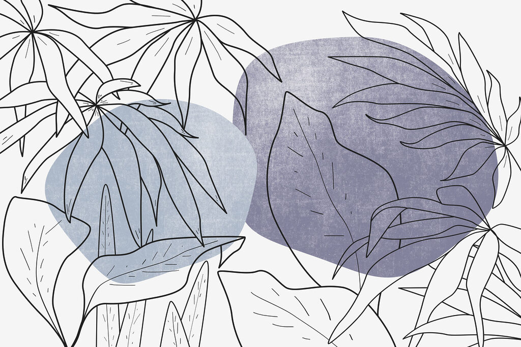 Drawing of leaves and a blue circle Drawing of leaves and a blue circle