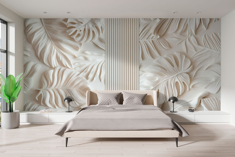 White wall with leaves