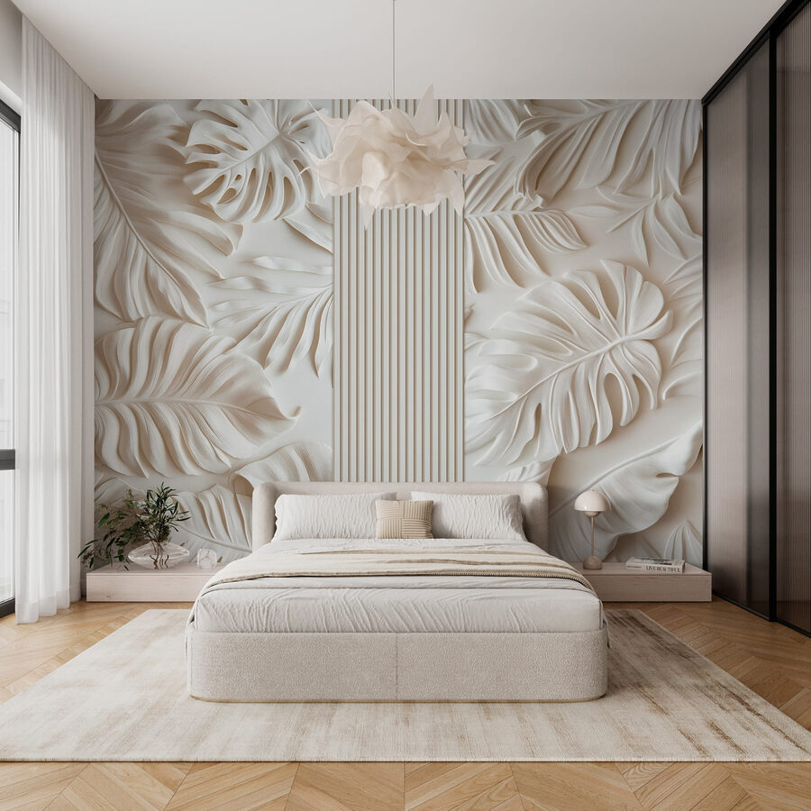 White wall with leaves