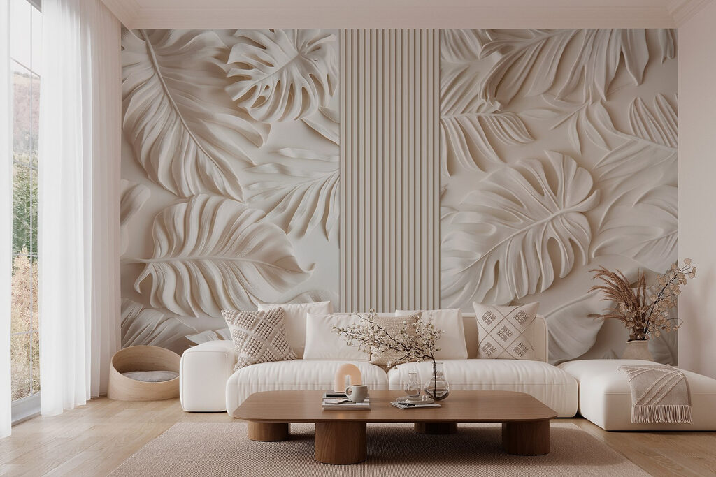 White wall with leaves White wall with leaves