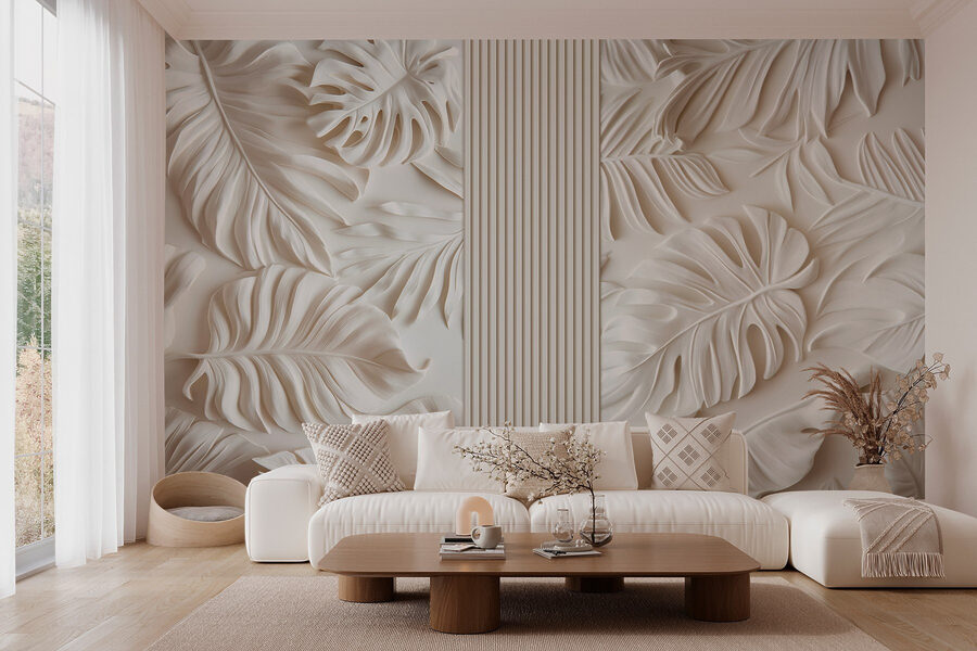 White wall with leaves