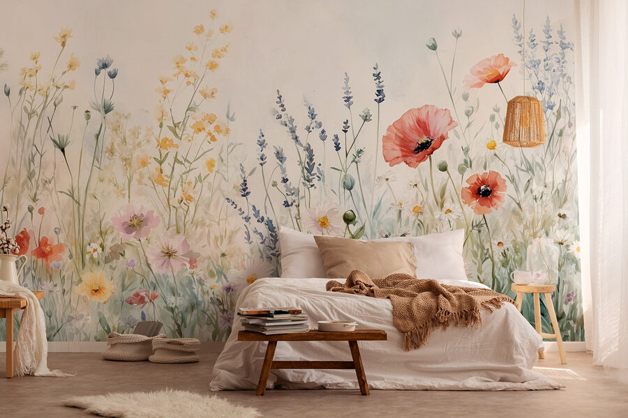 Painting of flowers in a field
