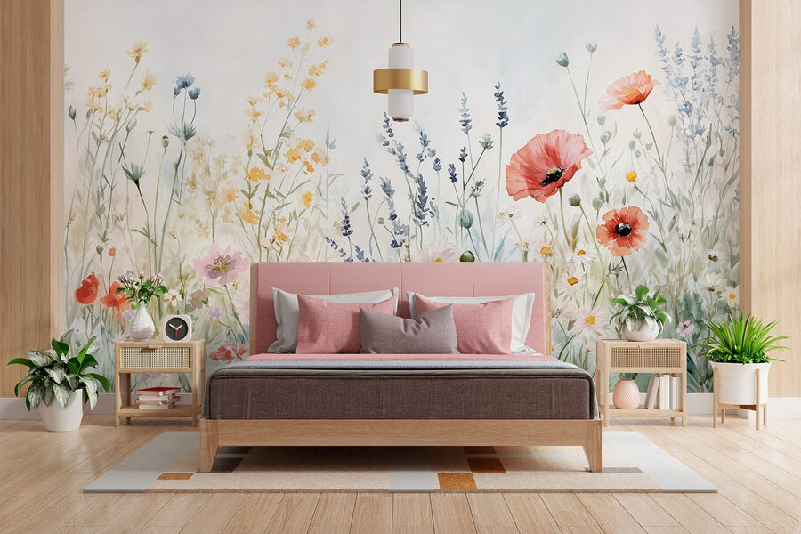 Painting of flowers in a field