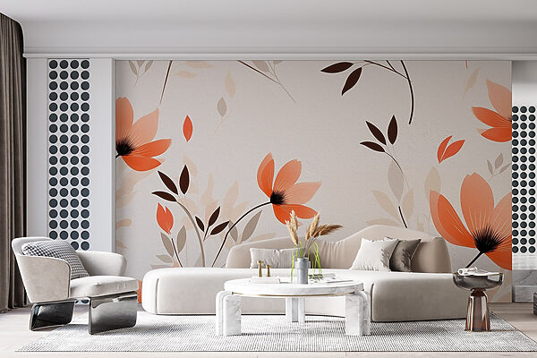 Wallpaper with flowers and leaves Wallpaper with flowers and leaves