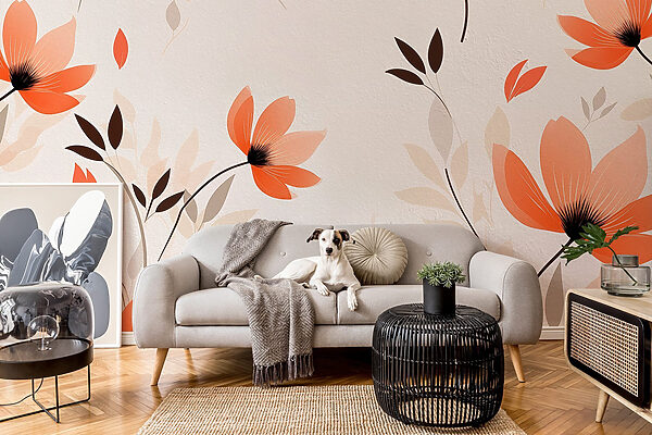 Wallpaper with flowers and leaves Wallpaper with flowers and leaves