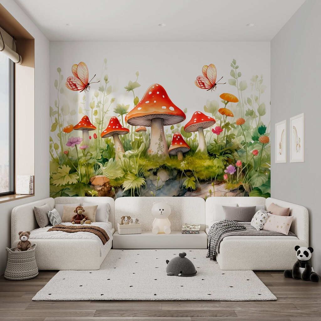 Painting of mushrooms and butterflies Painting of mushrooms and butterflies