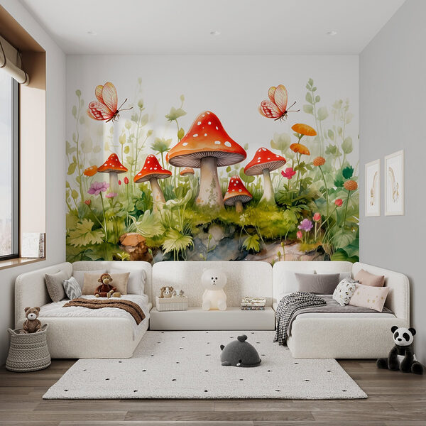 Painting of mushrooms and butterflies Painting of mushrooms and butterflies