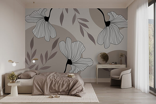 Wall murals Delicate floral line design artwork (SKU: w03328) Wall murals Wall murals Delicate floral line design artwork (SKU: w03328)