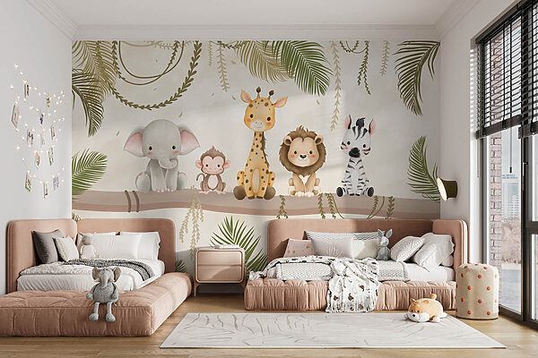 Wall murals Group of animals sitting on a branch (SKU: w03166)