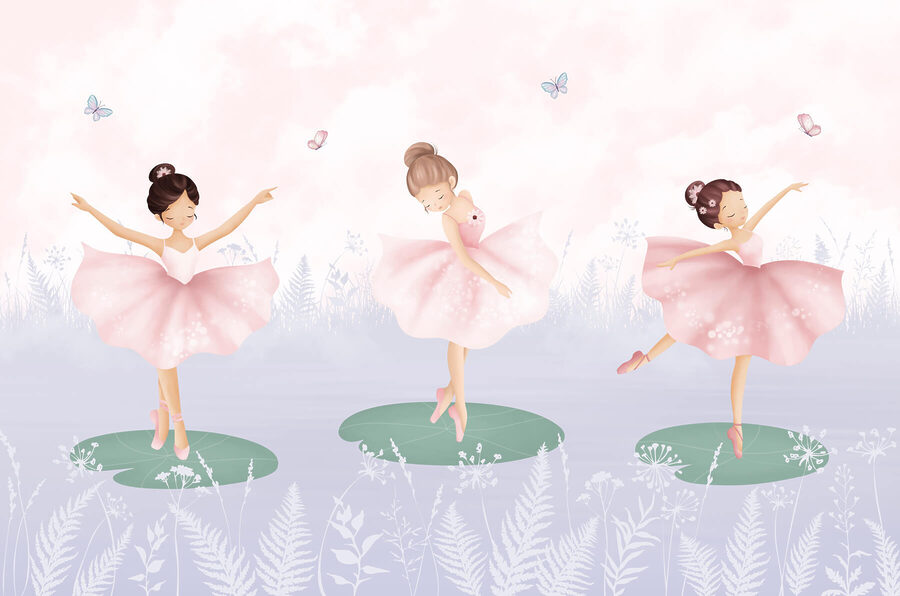 Wall murals Group of girls in tutu skirts dancing on lily pads - Image 5