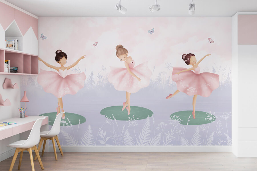 Wall murals Group of girls in tutu skirts dancing on lily pads - Image 2