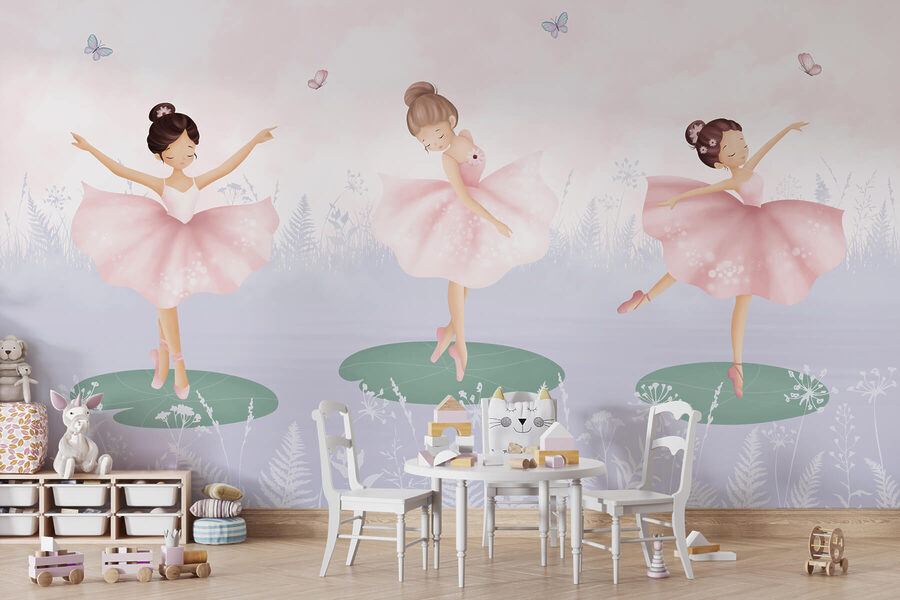 Wall murals Group of girls in tutu skirts dancing on lily pads - Image 3