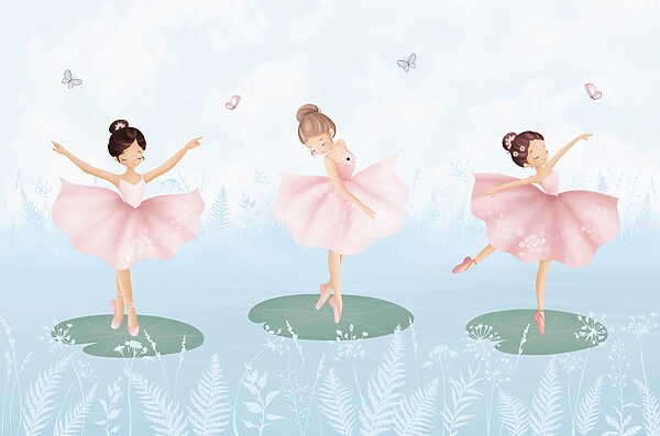 Group of girls in pink tutu dancing on lily pads Group of girls in pink tutu dancing on lily pads