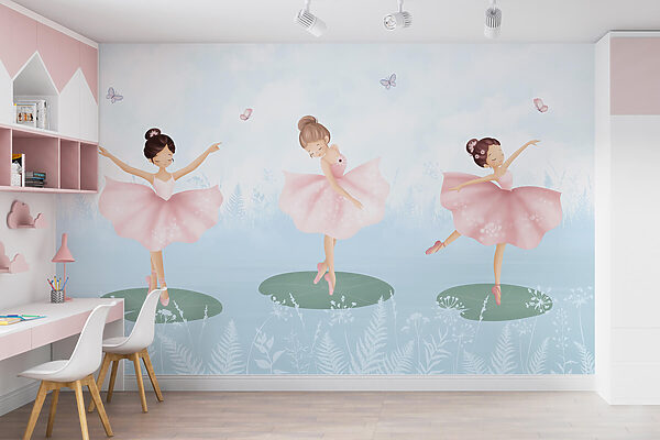 Group of girls in pink tutu dancing on lily pads Group of girls in pink tutu dancing on lily pads