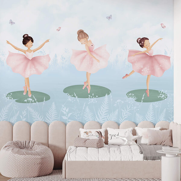 Group of girls in pink tutu dancing on lily pads Group of girls in pink tutu dancing on lily pads