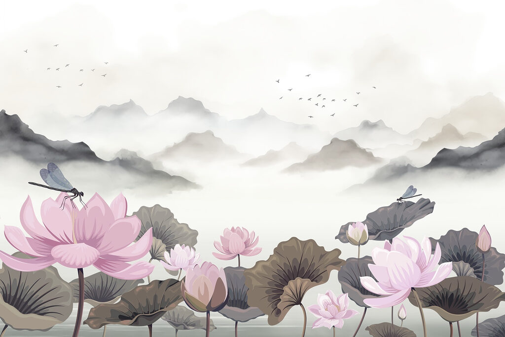 Painting of flowers and water Painting of flowers and water