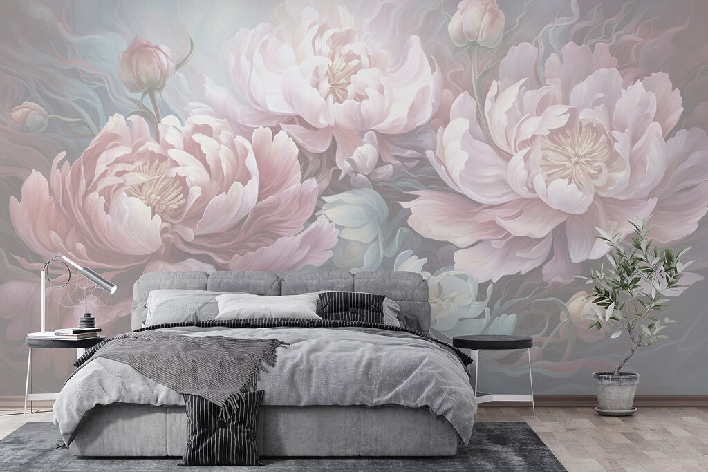Painting of flowers on a gray background