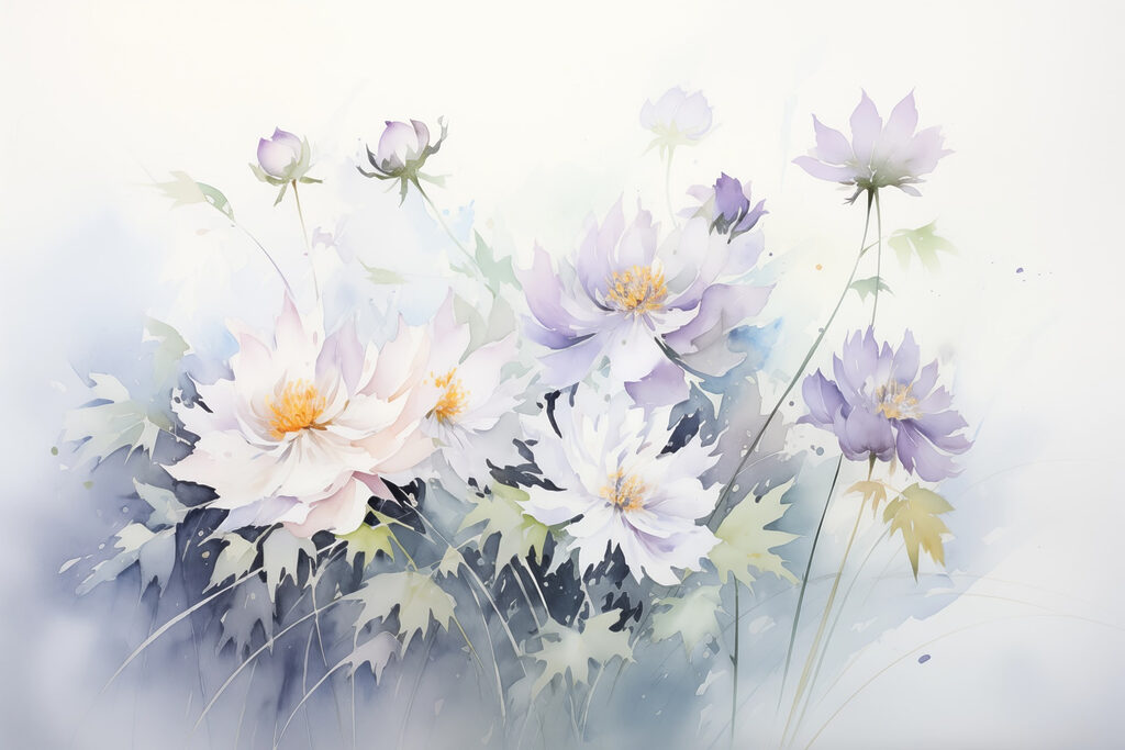 Painting of flowers on a white background Painting of flowers on a white background