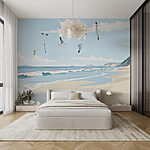 Wall mural Beach with birds flying over it