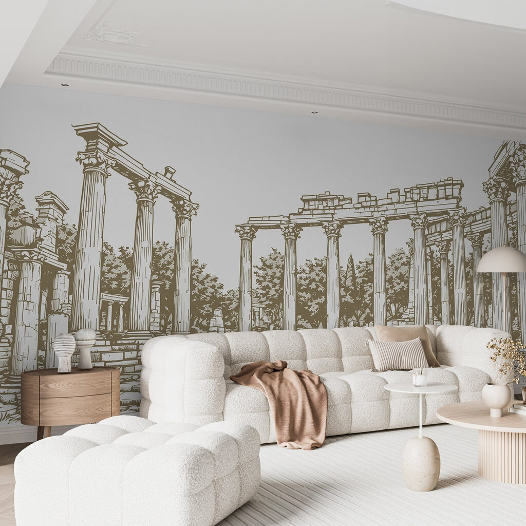 Drawing of a stone structure with columns