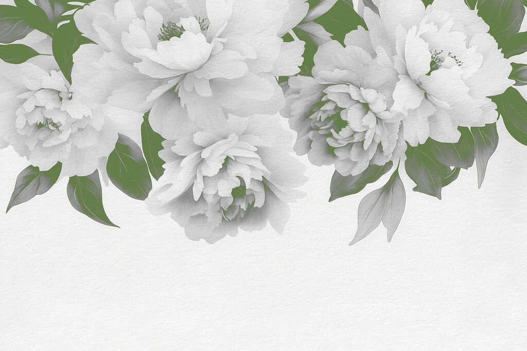 Group of white flowers with green leaves Group of white flowers with green leaves