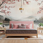 Wall murals Watercolor painting of a lake with trees and mountains