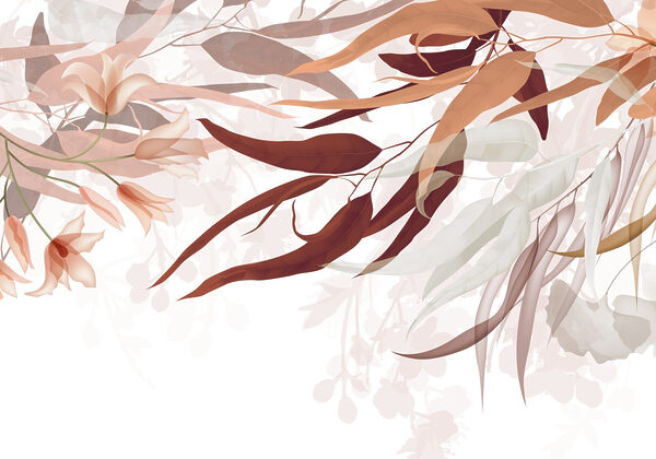 Delicate leaves and blossoms intertwine Delicate leaves and blossoms intertwine