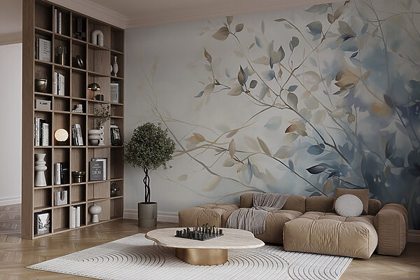 Painting of a tree branch with leaves Painting of a tree branch with leaves