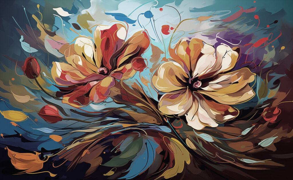 Painting of flowers on a blue background Painting of flowers on a blue background