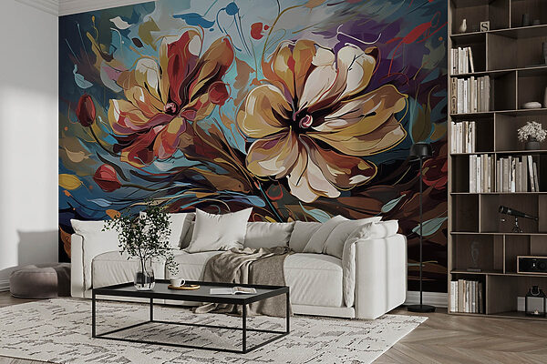 Painting of flowers on a blue background Painting of flowers on a blue background